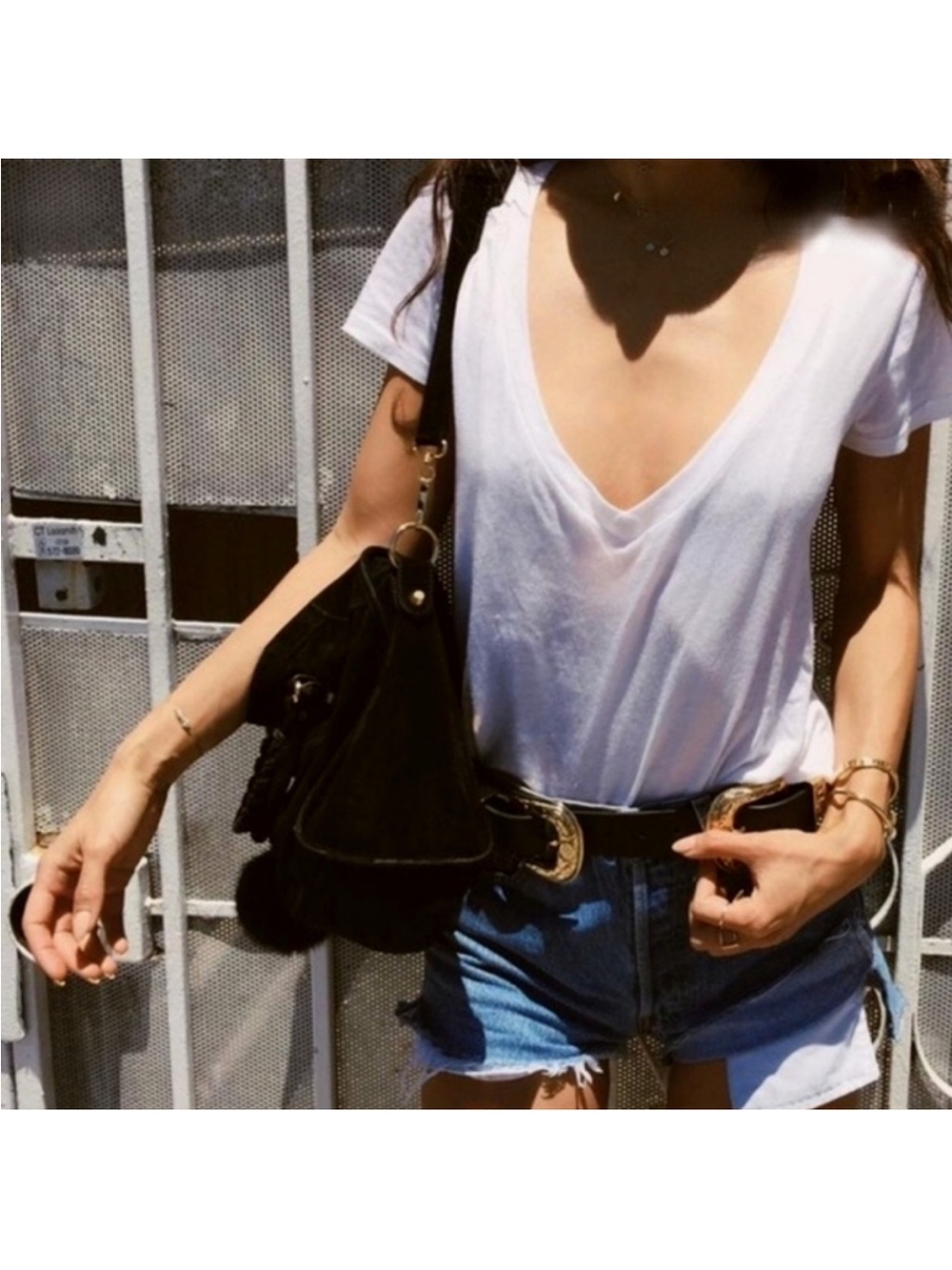 AYAI LUSS BOYFRIEND are you am I Classic Women's White Deep V-Neck Tee